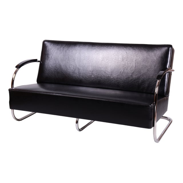 Bauhaus Sofa in Chrome and Leather from Mücke-Melder, Czech, 1930s For Sale