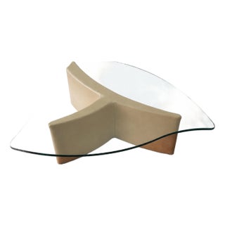 Postmodern Glass and Leather Coffee Table Style of Vladimir Kagan / Karl Springer For Sale
