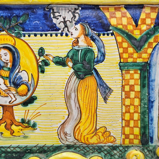 Yellow Vintage Italian Maiolica Madonna and Child Plaque by Roberto Lanchi, Rome For Sale - Image 8 of 13