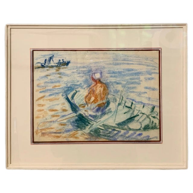 Gleb Savinov, Boat on the Lake, Pastel, 1950 For Sale