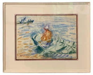 Gleb Savinov, Boat on the Lake, Pastel, 1950