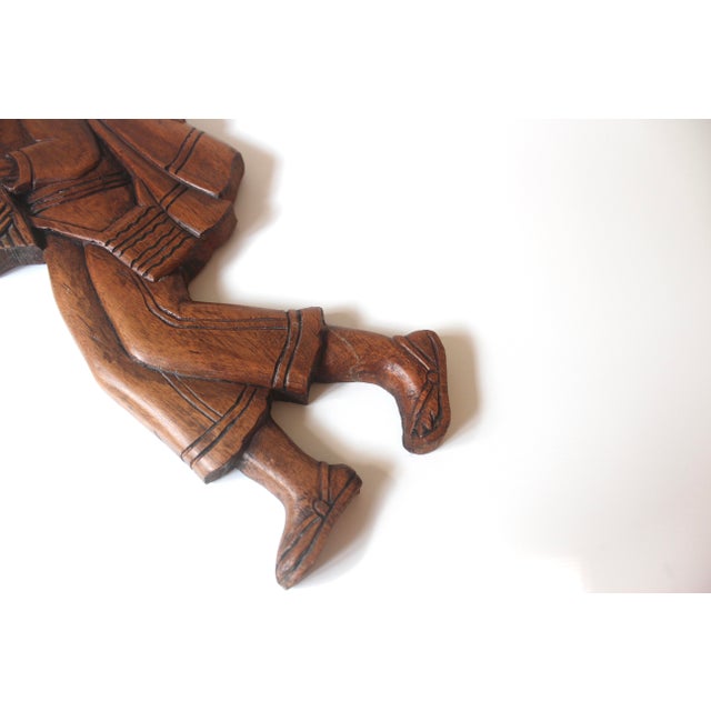 Wood Vintage Carved Wood Man Wall Hanging Pied Piper or Peasant Wall Art For Sale - Image 7 of 9
