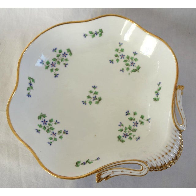 Pair antique 18th c. Paris porcelain Dihl shell shape serving dishes. Decorated in the sprig or cornflower pattern...
