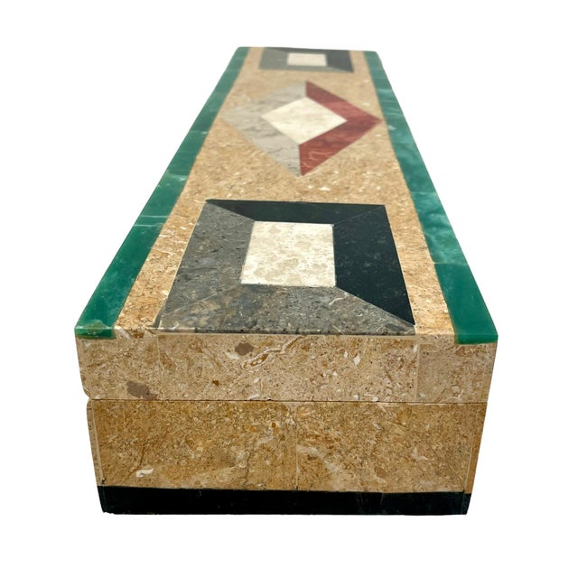 Stunning Stone Marble and Limestone Mosaic Geometric Desktop Box | Chairish