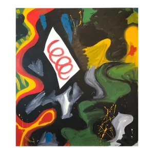 Richard Hennessy 1979 Large Colorful Abstract Oil Painting "Nightlife" Jazz Inspired Art 1979