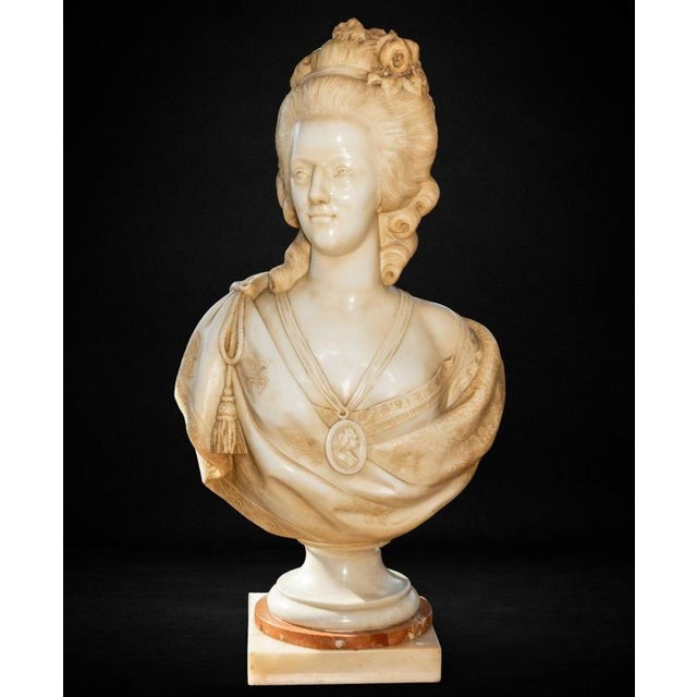 Amazing Bust of Marie Antoinette. Late 18th Century, Carrara Marble Sculpture carved in marble. Measures 94 x 50 x 32 cm....