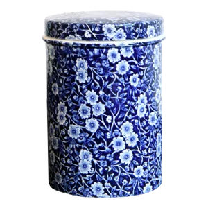 Vintage Staffordshire Calico Blue & White Chintz Ceramic Ironstone Lidded Jar
