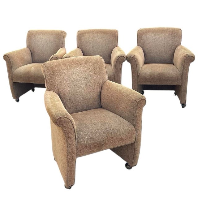 Vintage English Rolled Arm Club Chairs With Brass Shepherd Casters | Set of 4 For Sale In Naples, FL - Image 6 of 12