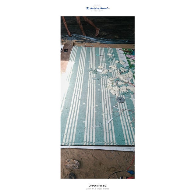 Handmade Woolen Flat Weave Rug, Blueish Grey and White Striped Wool Rug - 8'x10' For Sale - Image 12 of 13