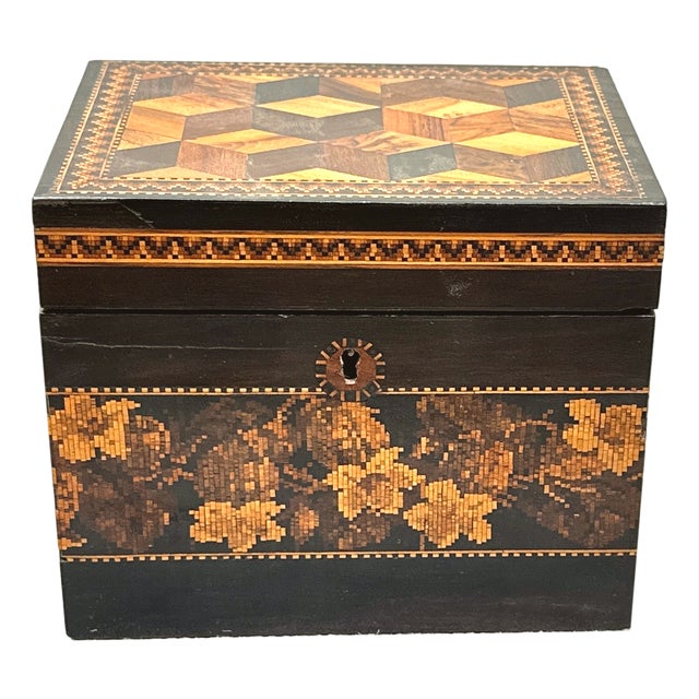 Victorian Tunbridge Ware Tea Caddy, 1870 For Sale
