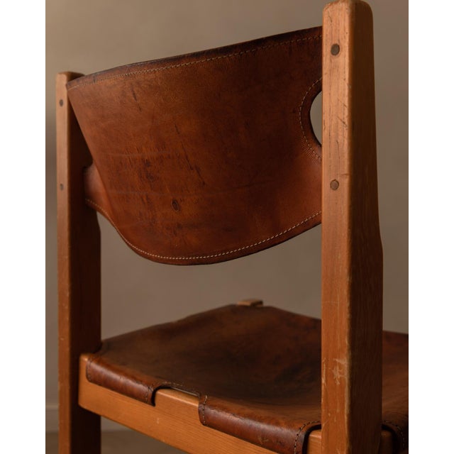 Vintage French Elm and Cognac Leather Chair from Maison Regain, 1970s For Sale - Image 6 of 16