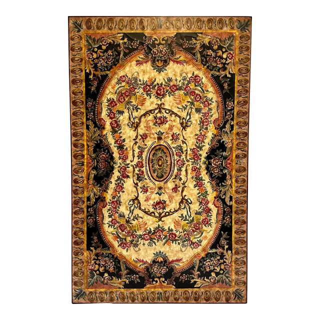 Maitland-Smith Hand-Painted Faux Tapestry Wood Wall Panel For Sale