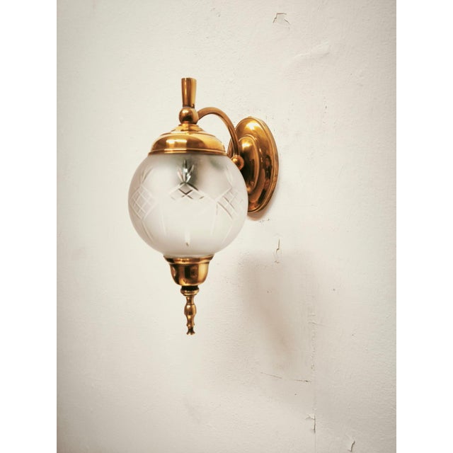1960s Brass Wall Light with Frosted Sphere, 1960s For Sale - Image 5 of 9
