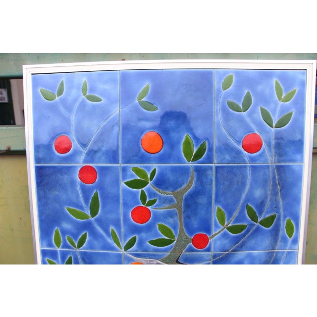Large earthenware panel depicting a tree in vibrant colors, a 1960s work by Gilbert Valentin Signed lower right In very...