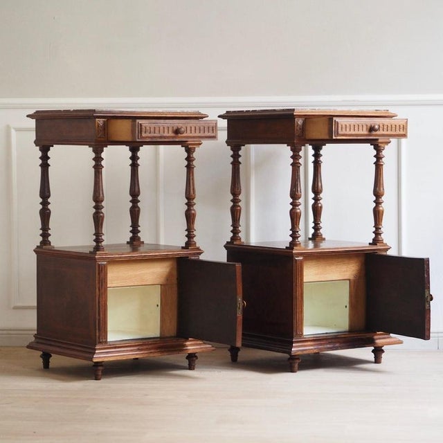 Antique Bedside Tables with Marble Tops and Columns, 1890, Set of 2 For Sale - Image 15 of 18