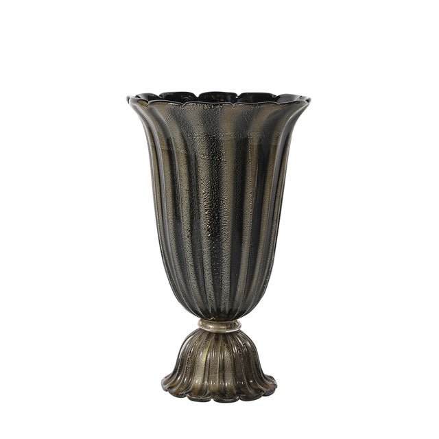 Art Deco Art Deco Hand-Blown Murano Fluted Black Glass Up-Lights W/ 24kt Gold Flecks For Sale - Image 3 of 14