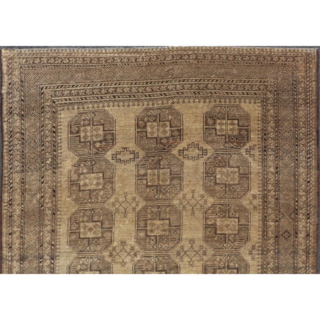 Early 20th Century Hand-Knotted Turkomen Ersari Rug in Wool With Gul Design in Brown, Tan & Taupe For Sale - Image 5 of 9