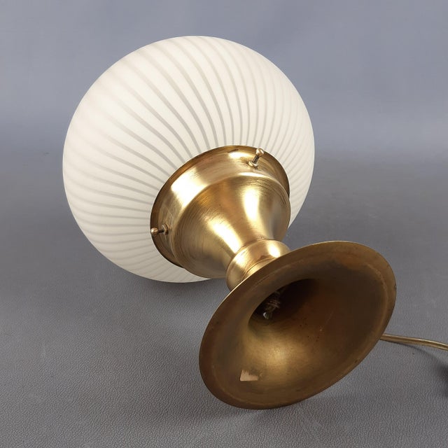 Vintage Table Lamp in Brass with Opaline Murano Glass Sphere Lampshade, 1960s For Sale - Image 9 of 13