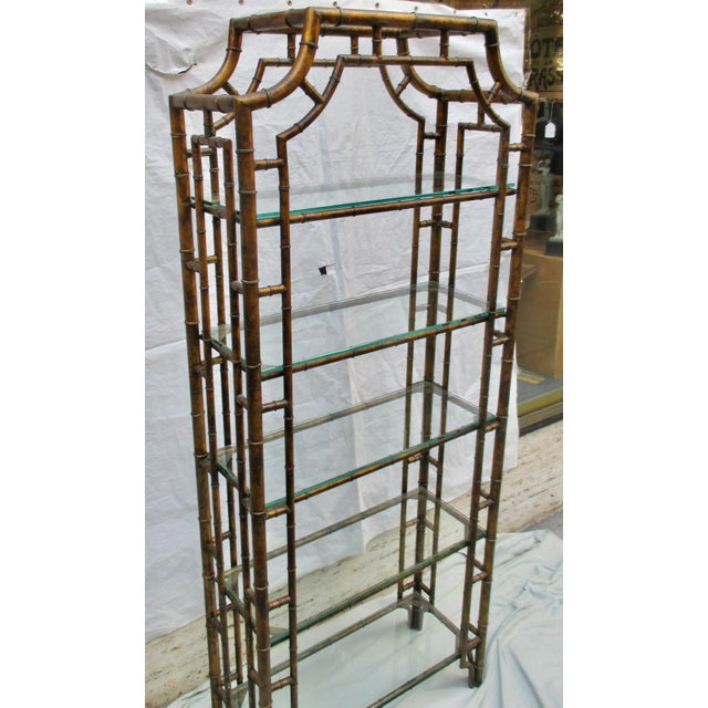 Chinese Chippendale Pagoda Style Iron Faux Bamboo Etagere For Sale In New York - Image 6 of 18
