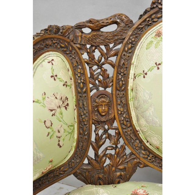 Early 20th Century Antique Italian Regency Swan Carved Walnut French Victorian Club Lounge Chair For Sale - Image 5 of 18