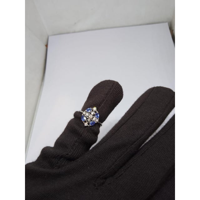 Modern Natural 18k Gold Blue Sapphire & Diamond Halo Ring, 0.53ct For Sale - Image 3 of 8