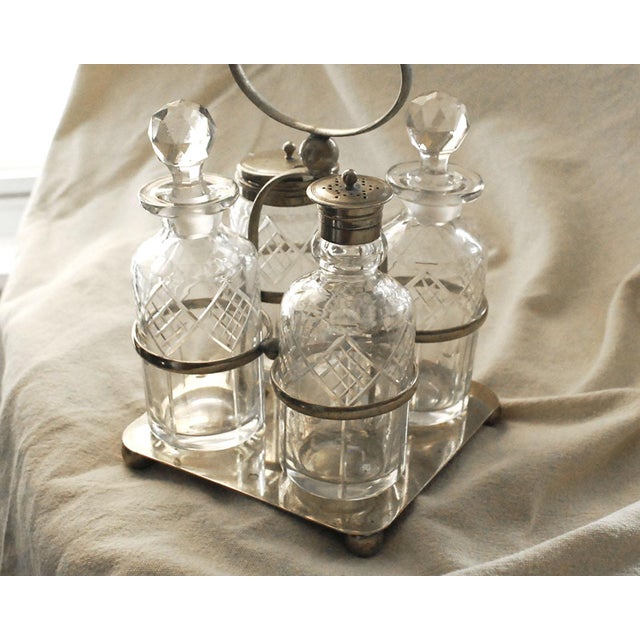 Antique English Cut Glass and Silver Plate Cruet Set Chairish