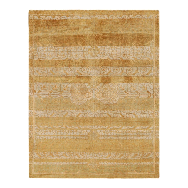Rug & Kilim’s Samarkand-Inspired Rug, Muted Geometric-Floral Patterns in Gold For Sale