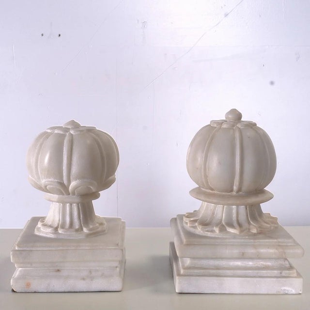 2010s Carved Agra Style Marble Bookends or Paper Weight, Set of 2 For Sale - Image 5 of 8