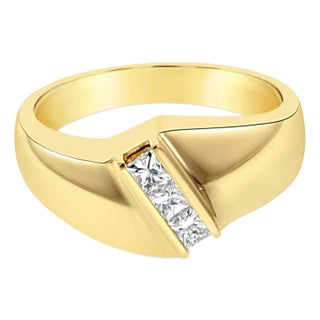 Princess Cut Diagonal Diamond Ring .40cttw 14k Yellow Gold, Size 4 For Sale