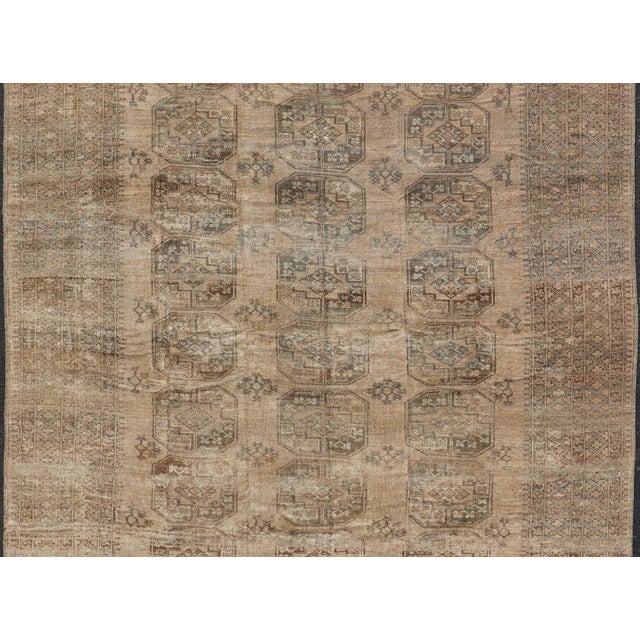 Tribal All-Over Gul Design Turkmen Vintage Ersari Rug in Soft Brown and Taupe For Sale - Image 3 of 11