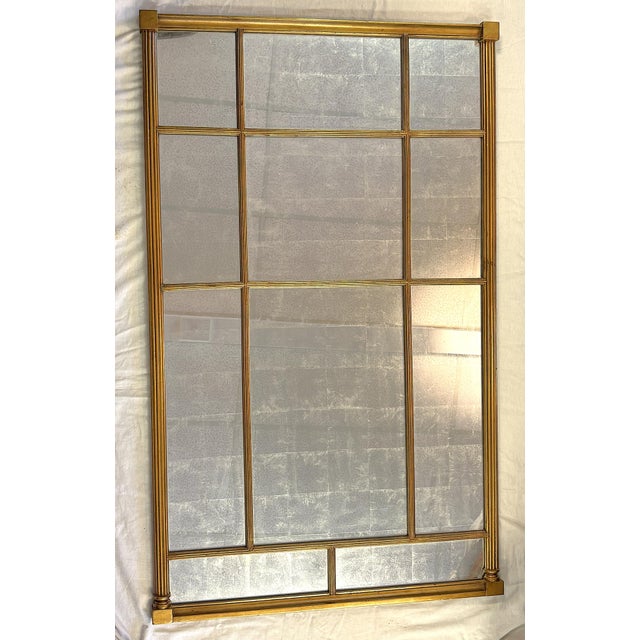 Vintage Bernhardt Large Paneled Gold Painted Wood Frame and Silver Leaf Mirror For Sale In West Palm - Image 6 of 16