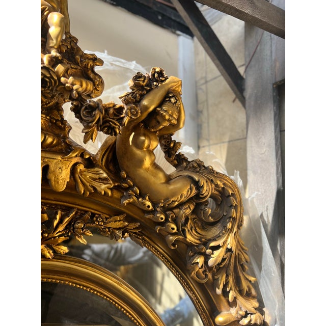 1960s Huge 7 Feet 11 Oval Mirror in Gold Leaf For Sale - Image 4 of 7