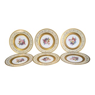 Vintage (Art B China) Elegant Heavily Gilded Floral Center Dishes #2 - Set of 6 For Sale
