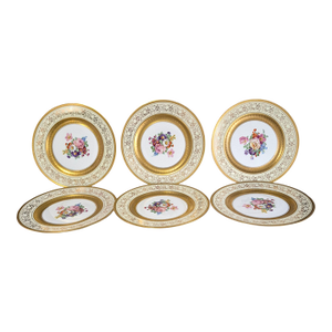 Vintage (Art B China) Elegant Heavily Gilded Floral Center Dishes #2 - Set of 6