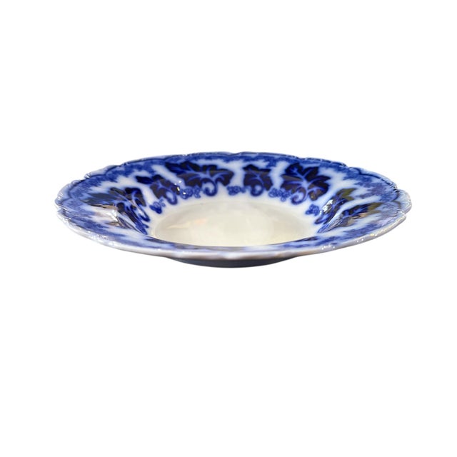English Vintage Johnson Brothers Flow Blue Normandy Decorative Soup Plate 9" For Sale - Image 3 of 9