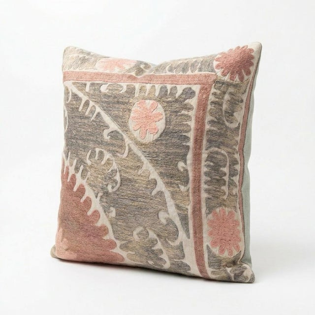 Mid-Century Modern Uzbek Suzani Pillow Cover 22'' X 24'' For Sale - Image 3 of 5
