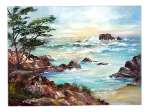 Mid 20th Century "Big Sur" Rocky Seascape Oil Painting by Willard Little