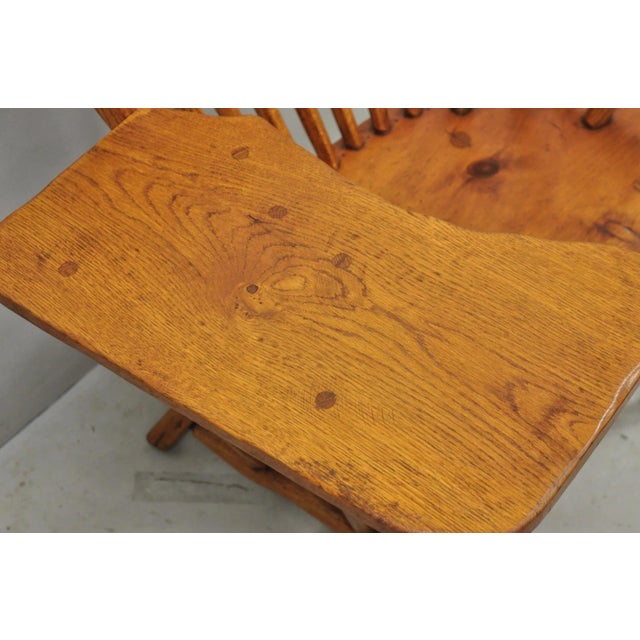 Vintage Hunt Country Furniture Pine Wood Writing Desk Windsor Chair W/ Drawer For Sale - Image 11 of 18