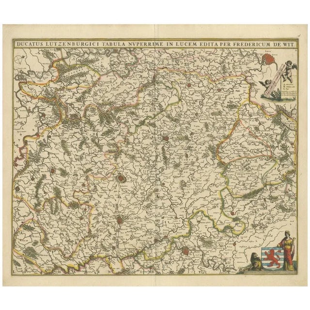 Antique Map of the Duchy of Luxembourg by De Wit, Amsterdam, 1680 For Sale - Image 11 of 11