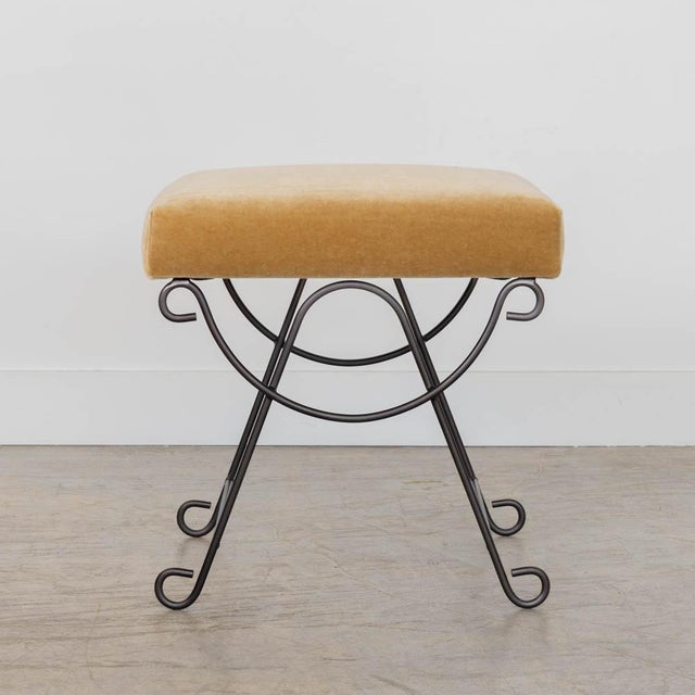 French Panoplie Iron Loop Stool, Camel Mohair For Sale - Image 3 of 11