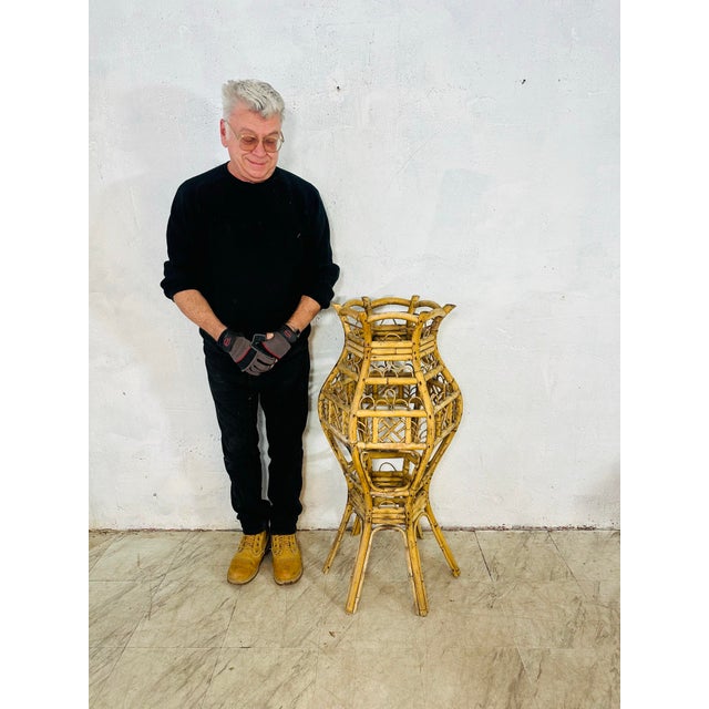 Large Vintage Rattan Plant Stand For Sale - Image 4 of 12