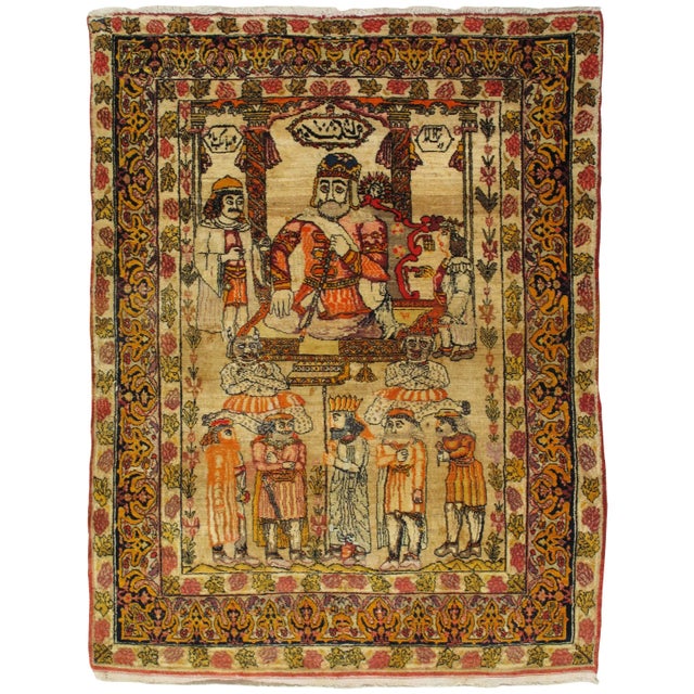 Antique Persian Pictorial Malayer Rug, Wall Hanging, King of Persia Handmade Rug For Sale - Image 10 of 10