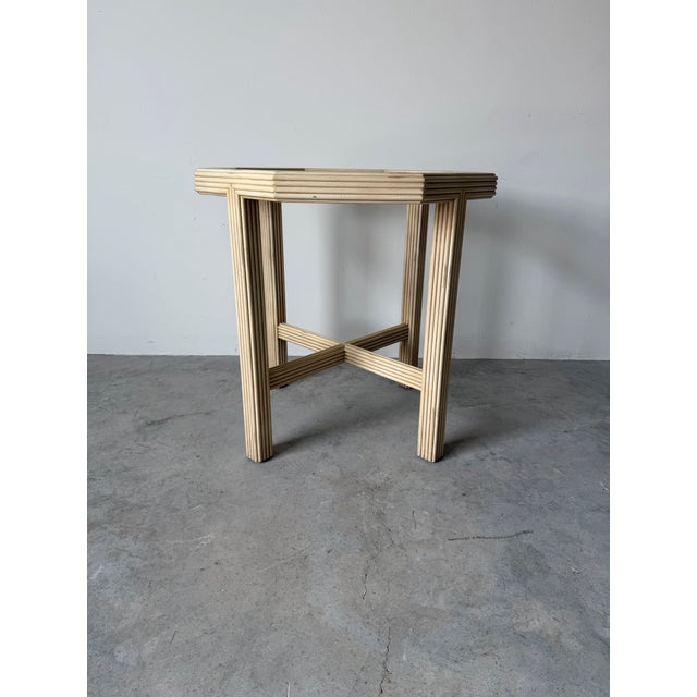 Hollywood Regency Vintage Faux Pencil Reed Carved Wood Octagonal Dining Table Base For Sale - Image 3 of 12