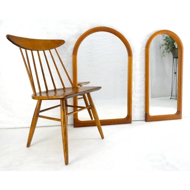 Brown Pair of Teak Dome Shape Solid Teak Danish Mid Century Modern Mirrors MINT For Sale - Image 8 of 15