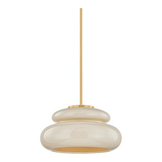Mitzi Pia 16 in. 1 Light Pendant in Aged Brass and Ceramic Butter Crackle Finish For Sale