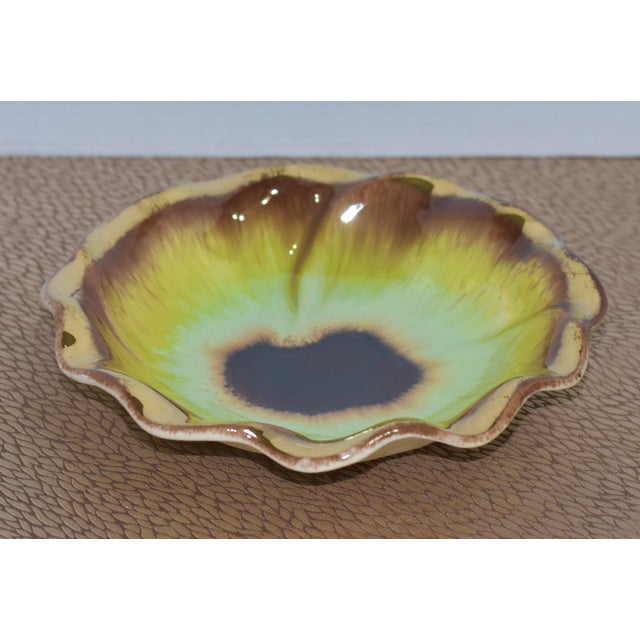 Bay Keramik West German MCM Pansy Flower Yellow Green & Gold Glaze Ceramic Bowl This is a beautiful Bay Keramik pottery...