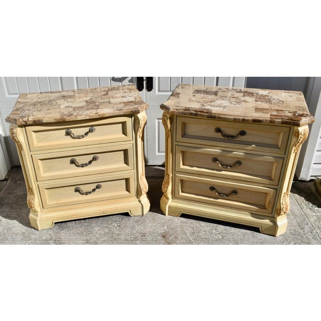 Vtg. Pair of Thomasville Marble Top Italian Provincial Oversized Nightstands For Sale - Image 9 of 13