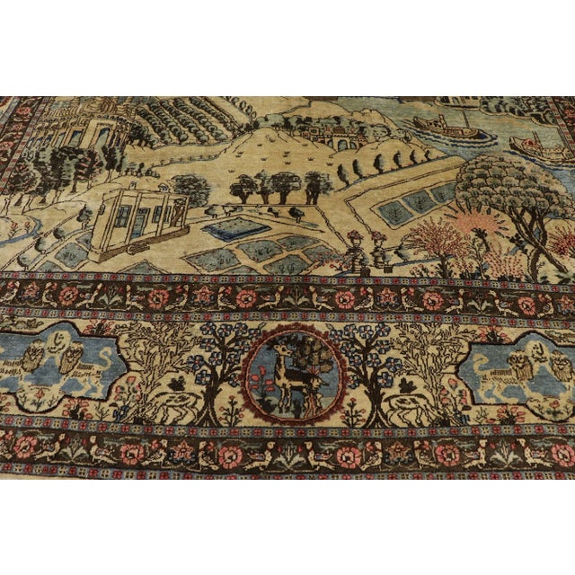 Antique Persian Tabriz Pictorial Rug - 09'04 X 11'06 For Sale - Image 4 of 9