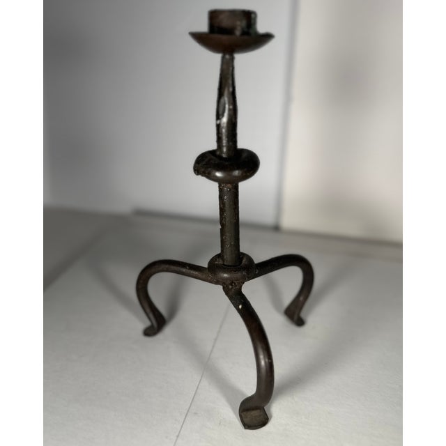 Metal Antique Hand-Forged Wrought Iron Tripod Candle Holder. For Sale - Image 7 of 12