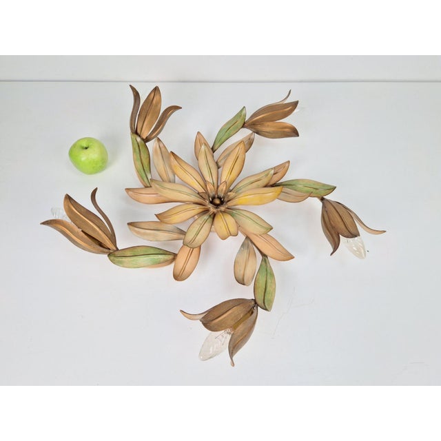 1960s Vintage Flowers Metal Ceiling Lamp ,France, 1960s For Sale - Image 5 of 9